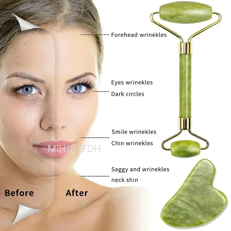 Natural Jade Facial Roller & Gua Sha Set