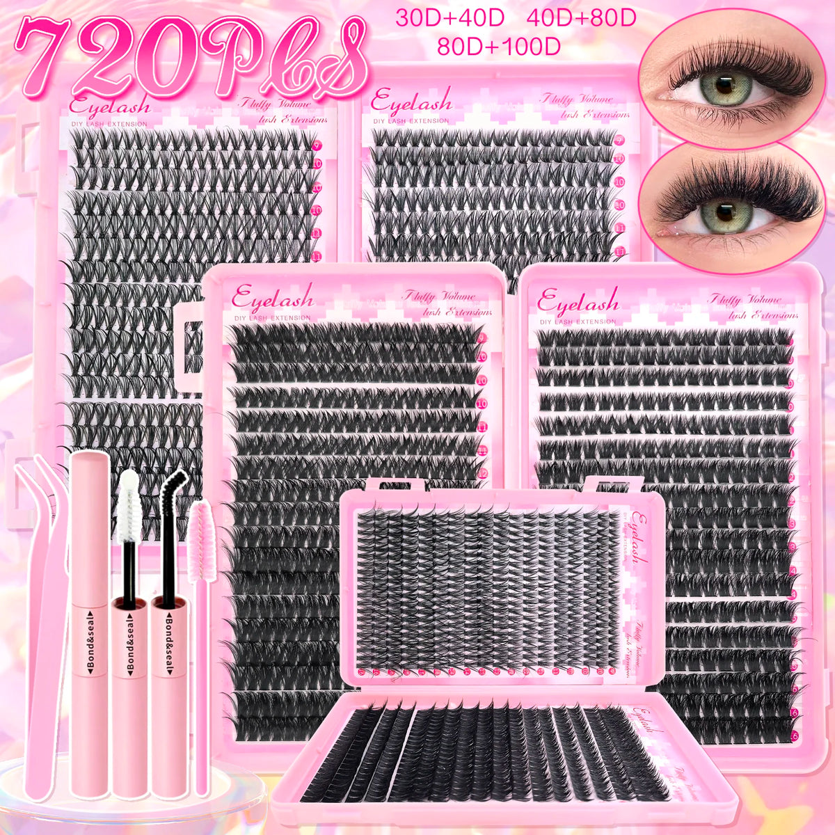 DIY Lash Extension Cluster Kit — 720 Pcs