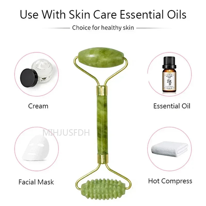 Natural Jade Facial Roller & Gua Sha Set