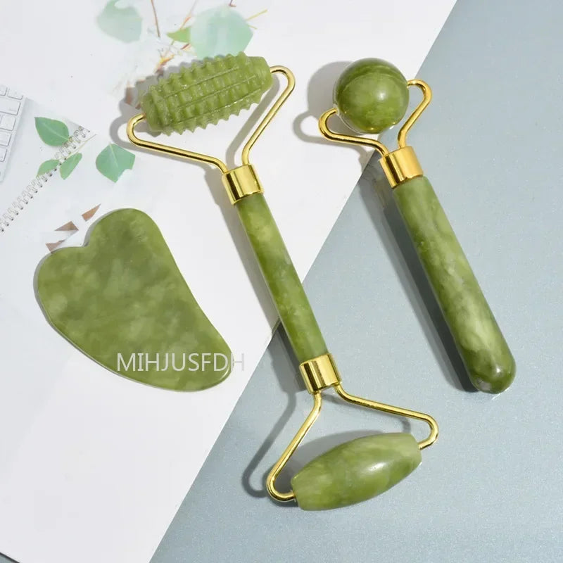 Natural Jade Facial Roller & Gua Sha Set